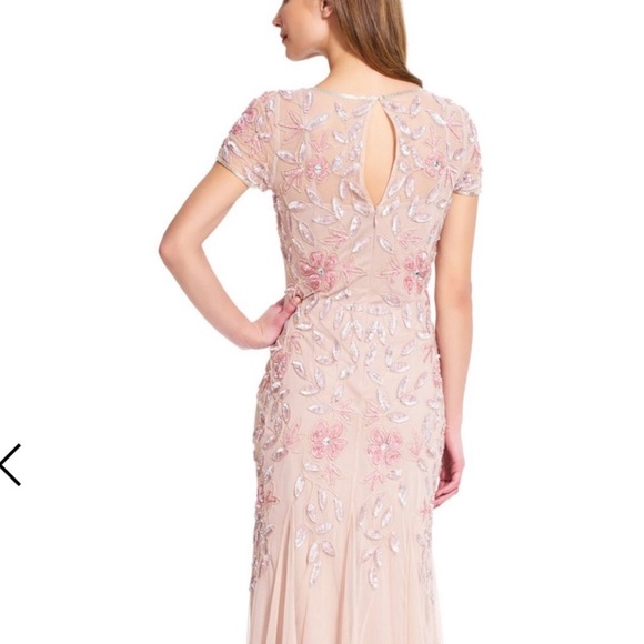 Adrianna Papell beaded short sleeve pink floral gown - Picture 8 of 15